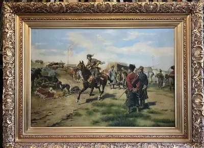 Obraz olejny na płótnie - Scena rodzajowa z kozackim motywem — praca Samer, Poznań