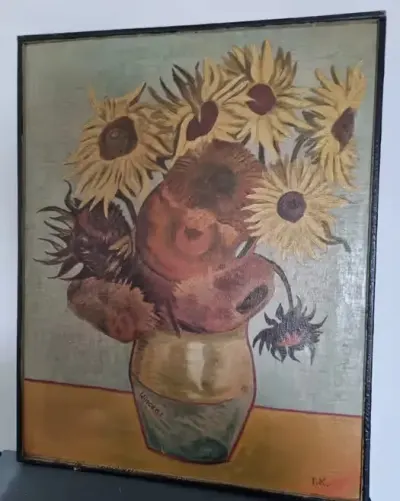 Obraz olejny "Słoneczniki" van Gogh, kopia sygnowana — praca Elka, Łódź