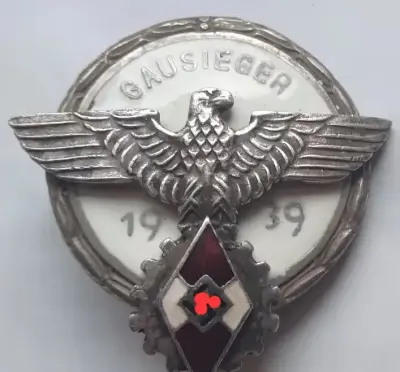 Oryginalna Odznaka Gausieger 1939 G. Brehmer Markneukirchen HJ Tombak — praca ariel, Szczecin