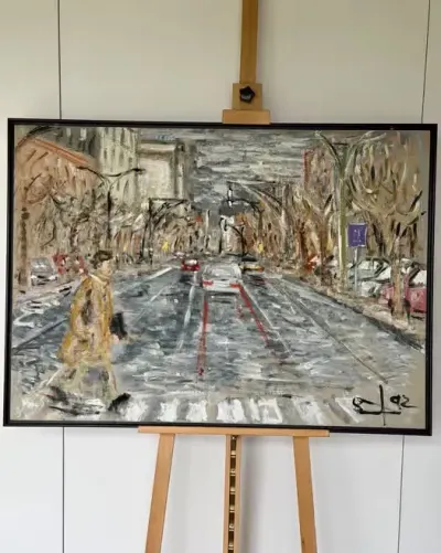 Oryginalny Obraz olejny  Davida Izquierdo – „Passeando en Passeig de Gràcia”, 1993 r. – Wybitne dzieło Barcelony z pełną dokumentacją proweniencji Top — praca ArtCollector, Szczecin