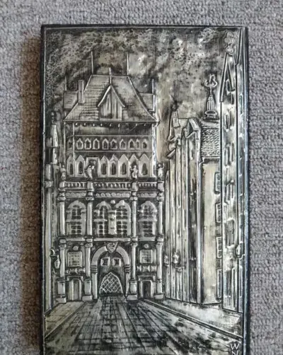Płaskorzeźba - Plakietka drewniano-metalowa 25x15.5 Gdańsk Złota Brama — praca Jacek, Gdańsk
