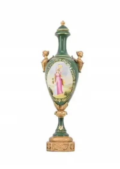 Porcelanowy Wazon - Amfora Waza - Zielona - Porcelana Ręcznie Malowana — praca AntykiDecco, Kraków