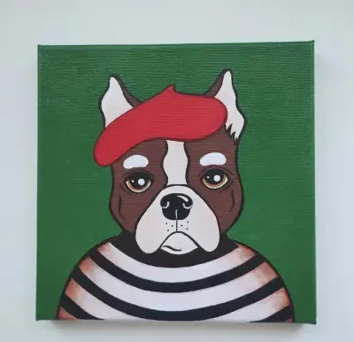 Portret psa. Obraz akrylowy 20x20 cm — praca Yana, Warszawa