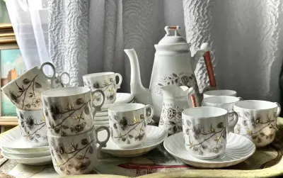 Serwis do kawy na 12 osób, porcelana, zabytkowy, Rorstrand 1920 rok — praca Beata, Gdańsk