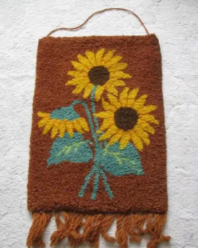 Słoneczniki wełniany kilim makata na ścianę — praca Piotr, Łódź