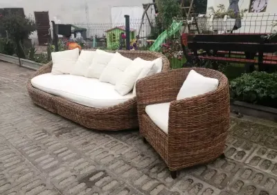 Sofa rattanowa fotel rattan NATURALNY gruby oplot KOKON na Ogród Taras kanapa krzesło — praca Grzegorz, Kraków