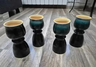 stare kolekcjonerskie ceramiczne wazony wazoniki świeczniki zestaw 4sztuki 15cm wys — praca Wojtek, Łódź
