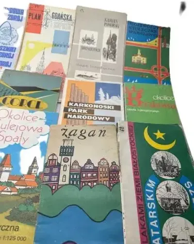 Stare mapy plany PRL miasta regiony 15 szt — praca Antykwariat Filemon, Wrocław