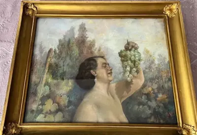 Stary obraz "Bachus - Bóg wina" - przedwojenny, antyk — praca Joanna, Warszawa
