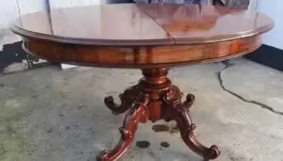 Stół drewniany antyczny okrągły antyk BIEDERMEIER rozkładany 290cm ława — praca Grzegorz, Poznań