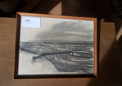 Sztuka - rysunek pastel sygnowany w drewnianej ramie za szkłem vintage — praca Ludwika, Kraków