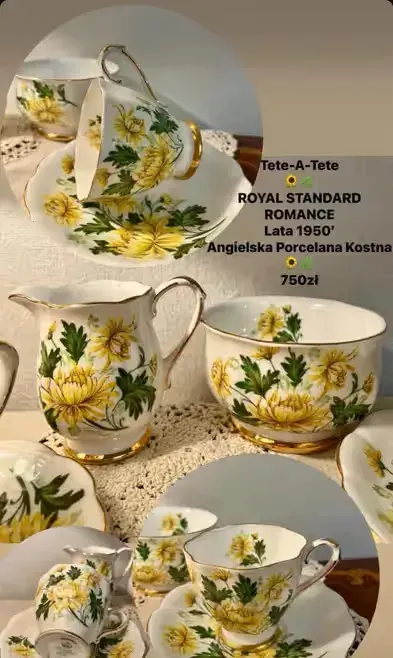 **Tete-A-Tete Mocca  Stara Piękna Angielska Porcelana Kwiaty Złoto Filiżanka — praca Porcelana Vintage, Kraków