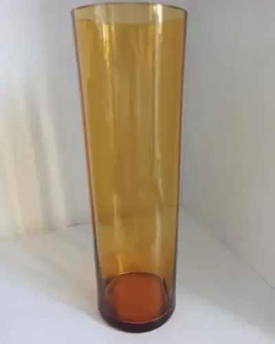 Wazon miodowy PRL 30 cm bursztynowy cylindryczny vintage retro optyczny — praca marcog20sl, Kraków