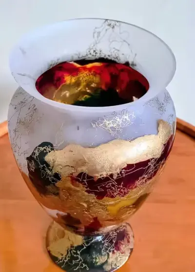 Wazon szklany,ręcznie malowany (Irimiea Art Glass,Rumunia) — praca Halszka, Łódź