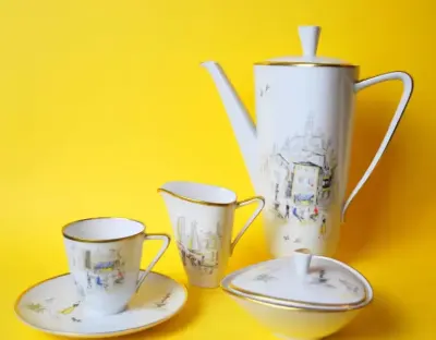 Zestaw espresso mid century Hutschenreuther śniadaniówka lata 50 60 — praca Agnieszka, Poznań