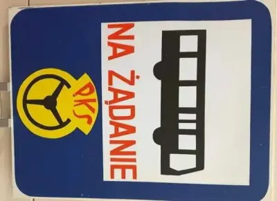 Znak przystankowy PKS — praca Przemek, Łódź