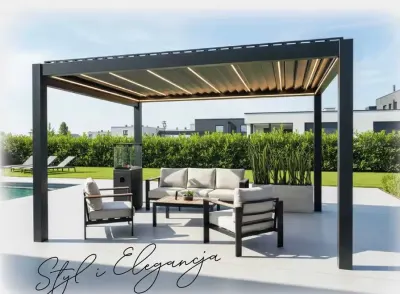 OD RĘKI Aluminiowa pergola ogrodowa tarasowa MODENA 4x3m, kolor grafit antracyt RAL7016/struktura automatyczna + oświetlenie led — praca BGM, Nowy Sącz