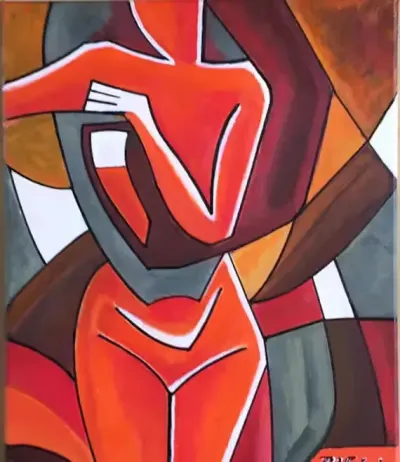 Akt kubizm abstrakcja akryl na płótnie 41x33 cm autorski obraz - WozArt — praca Ryszard, Kraków