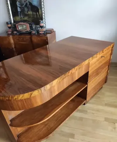 ART DECO /  piękne, projektowane biurko, znakomita,forma, po renowacji — praca Antoni, Chorzów