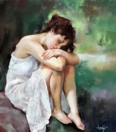 Duży portret kobiecy - Domingo Alvarez Gomez (1942) PASTEL / Okazja — praca Kamil, Łódź