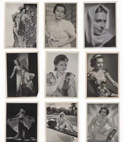 Fotosy Ross Verlag przedwojenne karty gwiazdy kina zestaw 9 sztuk kolekcjonerskie retro vintage — praca IG88, Wrocław