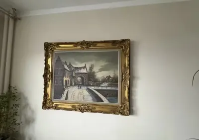 Obraz malarstwo olejne pejzaż zimowy antyk Vintage H. Deubet — praca Dekoracje Vintage, Legionowo