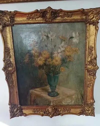 obraz olejny na płótnie 75x65/ 60x50, zdobiona, stara rama, sygnowany — praca urszula, Jarocin