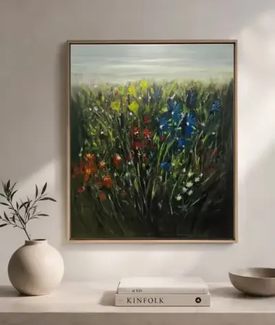 Orginalny Ręcznie Malowany Obraz Olejny Łąka 50 x 60 Gruba Rama Duży Wymiar — praca Wiktoria - wbart.studio, Gdańsk