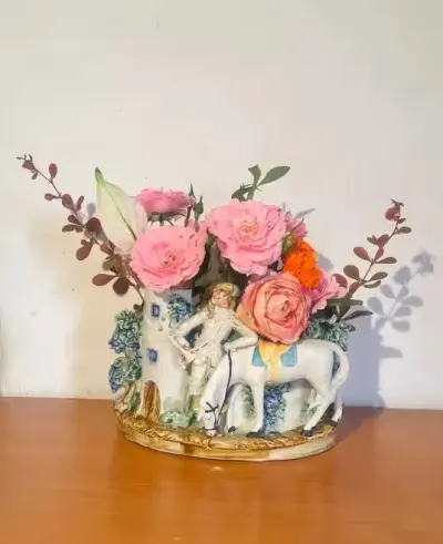 porcelanowa, zdobna żardiniera vintage - mała na rośliny — praca Anna, Warszawa