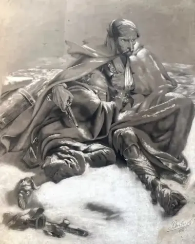 Stary obraz ODWRÓT SPOD MOSKWY - oryginał, antyk, 1880 sygnowany, militaria, Napoleon — praca Joanna, Warszawa