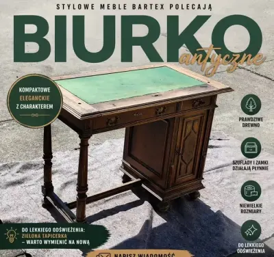 Stylowe, kompaktowe biurko vintage / antyczne – idealne do małych przestrzeni — praca Stylowe Meble Bartex, Wałbrzych