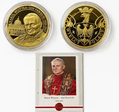złocony medal Karol Wojtyła – Jan Paweł II 1920–2005 + karta | stan menniczy — praca Ludwik, Mysłowice