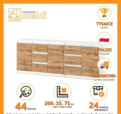 Duża Komoda Best Agnes 200cm Nowoczesna Szafka Do Salonu i Sypialni — praca Hurtownia-Mebli, Katowice