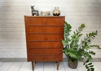 Piękna duńska komoda tekowa lata 60 – Mid-Century Modern, Vintage, PRL, skandynawski design – 6 szuflad, drewniana, po renowacji — praca Michał, Wrocław