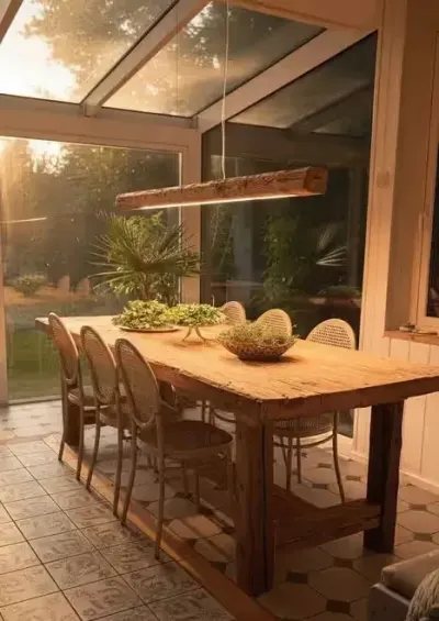 Drewniana wisząca lampa Led, stare drewno, belka w stylu retro, loft — praca Antik-Holz, Poznań
