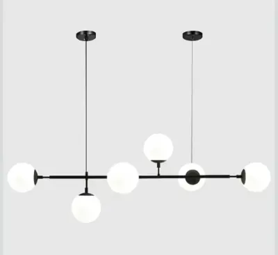 KCO lampa wisząca liniowa z 6 białymi szklanymi kloszami 120cm — praca Karol, Warszawa
