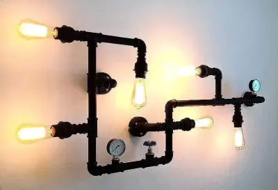 lampa, kinkiet loft, z rur hydraulicznych — praca I.D.D.S. studio, Limanowa