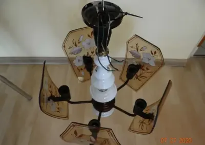 Lampa wisząca retro malowane szkło i ceramika+2 kinkiety PRL — praca Adam, Siemianowice Śląskie